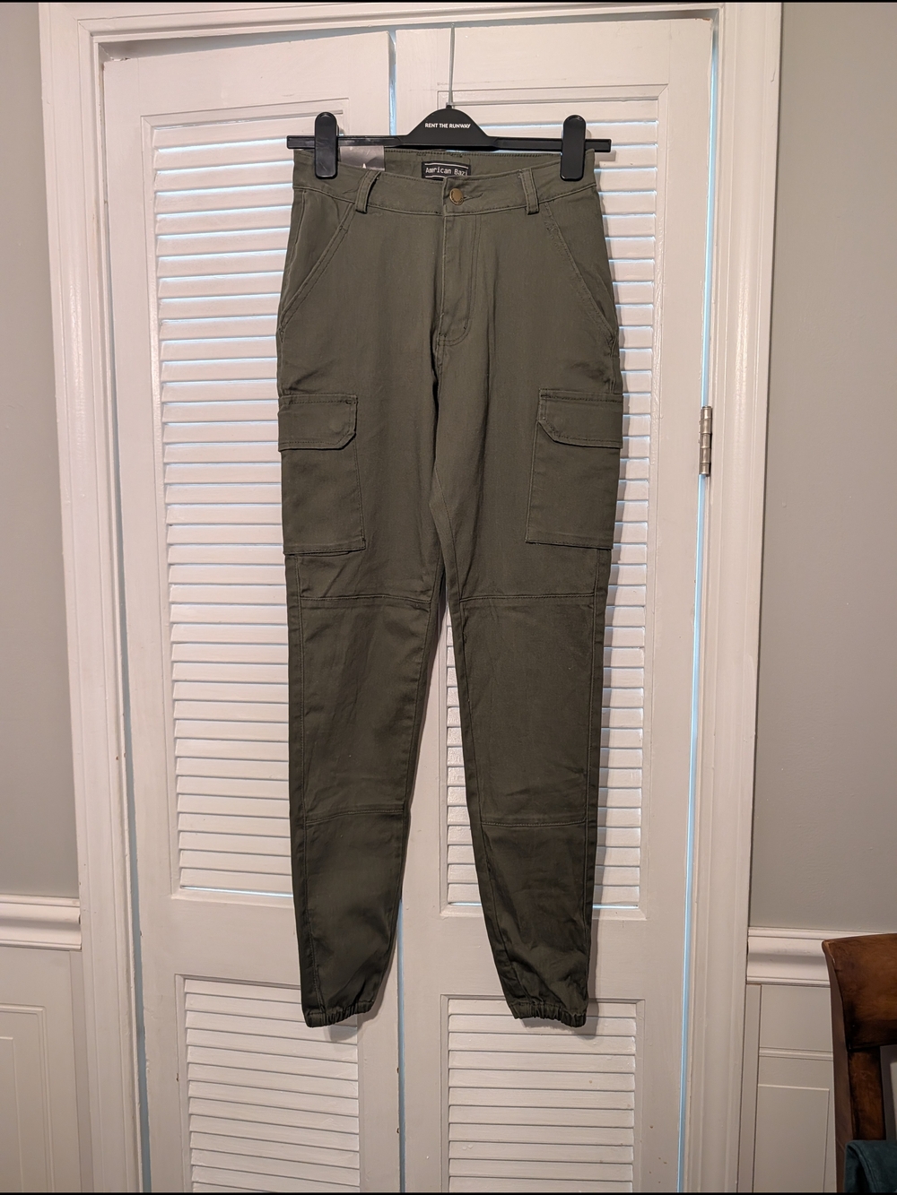 Olive Cargo Twill Jogger Pants - American Bazi - Size Small